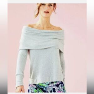 Lilly Pulitzer Belinda Off The Shoulder Gray Pullover